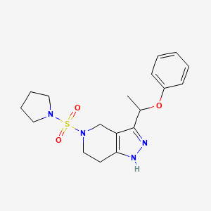 molecular formula C18H24N4O3S B3818283 3-(1-phenoxyethyl)-5-(pyrrolidin-1-ylsulfonyl)-4,5,6,7-tetrahydro-1H-pyrazolo[4,3-c]pyridine 