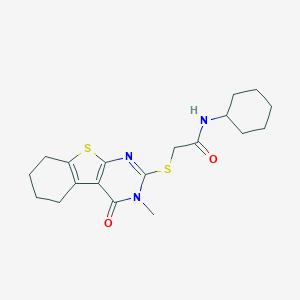 molecular formula C19H25N3O2S2 B381829 N-cyclohexyl-2-[(3-methyl-4-oxo-5,6,7,8-tetrahydro-[1]benzothiolo[2,3-d]pyrimidin-2-yl)sulfanyl]acetamide CAS No. 315702-37-5
