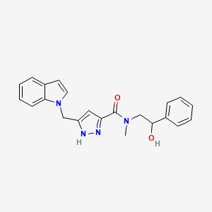 molecular formula C22H22N4O2 B3818310 N-(2-hydroxy-2-phenylethyl)-5-(1H-indol-1-ylmethyl)-N-methyl-1H-pyrazole-3-carboxamide 