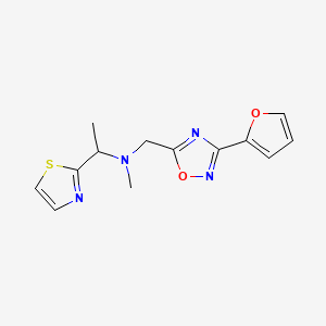 molecular formula C13H14N4O2S B3818321 N-{[3-(2-furyl)-1,2,4-oxadiazol-5-yl]methyl}-N-methyl-1-(1,3-thiazol-2-yl)ethanamine 