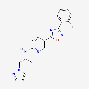 molecular formula C19H17FN6O B3818392 5-[3-(2-fluorophenyl)-1,2,4-oxadiazol-5-yl]-N-[1-methyl-2-(1H-pyrazol-1-yl)ethyl]-2-pyridinamine 