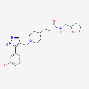 molecular formula C23H31FN4O2 B3818434 3-(1-{[3-(3-fluorophenyl)-1H-pyrazol-4-yl]methyl}-4-piperidinyl)-N-(tetrahydro-2-furanylmethyl)propanamide 