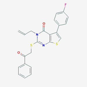 molecular formula C23H17FN2O2S2 B381844 3-allyl-5-(4-fluorophenyl)-2-[(2-oxo-2-phenylethyl)sulfanyl]thieno[2,3-d]pyrimidin-4(3H)-one 