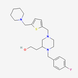molecular formula C24H34FN3OS B3818507 2-(1-(4-fluorobenzyl)-4-{[5-(1-piperidinylmethyl)-2-thienyl]methyl}-2-piperazinyl)ethanol 