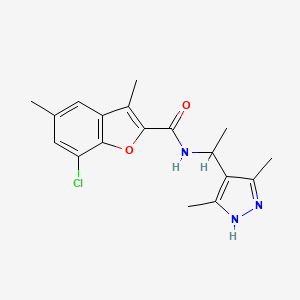 molecular formula C18H20ClN3O2 B3818522 7-chloro-N-[1-(3,5-dimethyl-1H-pyrazol-4-yl)ethyl]-3,5-dimethyl-1-benzofuran-2-carboxamide 