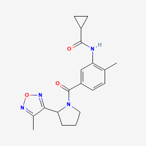 molecular formula C19H22N4O3 B3818581 N-(2-methyl-5-{[2-(4-methyl-1,2,5-oxadiazol-3-yl)pyrrolidin-1-yl]carbonyl}phenyl)cyclopropanecarboxamide 