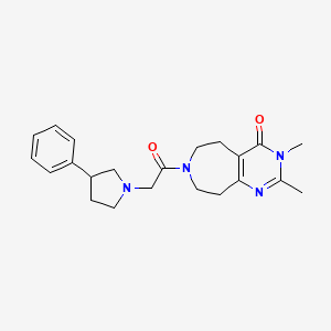 molecular formula C22H28N4O2 B3818657 2,3-dimethyl-7-[(3-phenylpyrrolidin-1-yl)acetyl]-3,5,6,7,8,9-hexahydro-4H-pyrimido[4,5-d]azepin-4-one 