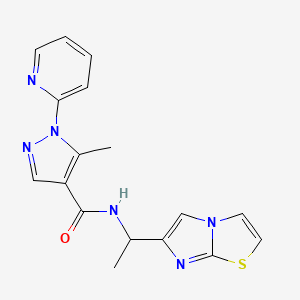 molecular formula C17H16N6OS B3818722 N-(1-imidazo[2,1-b][1,3]thiazol-6-ylethyl)-5-methyl-1-pyridin-2-yl-1H-pyrazole-4-carboxamide 