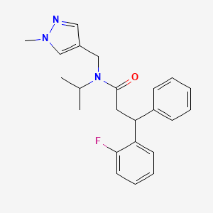 molecular formula C23H26FN3O B3818839 3-(2-fluorophenyl)-N-isopropyl-N-[(1-methyl-1H-pyrazol-4-yl)methyl]-3-phenylpropanamide 