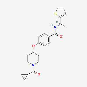 molecular formula C22H26N2O3S B3818881 4-{[1-(cyclopropylcarbonyl)-4-piperidinyl]oxy}-N-[1-(2-thienyl)ethyl]benzamide 