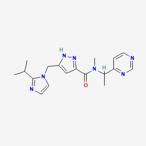molecular formula C18H23N7O B3819007 5-[(2-isopropyl-1H-imidazol-1-yl)methyl]-N-methyl-N-[1-(4-pyrimidinyl)ethyl]-1H-pyrazole-3-carboxamide 