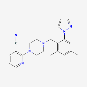 molecular formula C22H24N6 B3819105 2-{4-[2,4-dimethyl-6-(1H-pyrazol-1-yl)benzyl]piperazin-1-yl}nicotinonitrile 