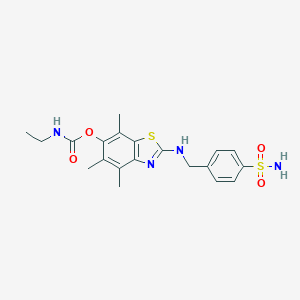 molecular formula C20H24N4O4S2 B038193 Carbamic  acid,  ethyl-,  2-[[[4-(aminosulfonyl)phenyl]methyl]amino]-4,5,7-trimethyl-6-benzothiazoly CAS No. 120164-92-3