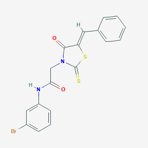 molecular formula C18H13BrN2O2S2 B381936 2-(5-benzylidene-4-oxo-2-thioxo-1,3-thiazolidin-3-yl)-N-(3-bromophenyl)acetamide CAS No. 314274-82-3