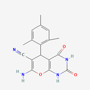 molecular formula C17H16N4O3 B3819415 7-amino-5-mesityl-2,4-dioxo-1,3,4,5-tetrahydro-2H-pyrano[2,3-d]pyrimidine-6-carbonitrile 