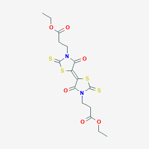 molecular formula C16H18N2O6S4 B381944 3,3'-Bis(3-ethoxy-3-oxopropyl)-4,4'-dioxo-2,2'-dithioxo-5,5'-bis(1,3-thiazolidin-5-ylidene) 