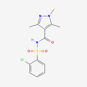 molecular formula C13H14ClN3O3S B3819511 N-[(2-chlorophenyl)sulfonyl]-1,3,5-trimethyl-1H-pyrazole-4-carboxamide 