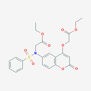 molecular formula C23H23NO9S B3819519 ethyl N-[4-(2-ethoxy-2-oxoethoxy)-2-oxo-2H-chromen-6-yl]-N-(phenylsulfonyl)glycinate 