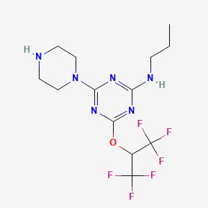 molecular formula C13H18F6N6O B3819779 4-(1-piperazinyl)-N-propyl-6-[2,2,2-trifluoro-1-(trifluoromethyl)ethoxy]-1,3,5-triazin-2-amine 