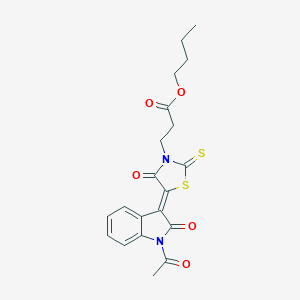 molecular formula C20H20N2O5S2 B382003 butyl 3-[5-(1-acetyl-2-oxo-1,2-dihydro-3H-indol-3-ylidene)-4-oxo-2-thioxo-1,3-thiazolidin-3-yl]propanoate 