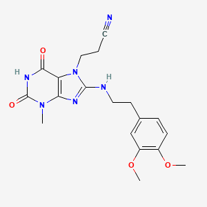 molecular formula C19H22N6O4 B3820101 3-(8-{[2-(3,4-dimethoxyphenyl)ethyl]amino}-3-methyl-2,6-dioxo-1,2,3,6-tetrahydro-7H-purin-7-yl)propanenitrile 