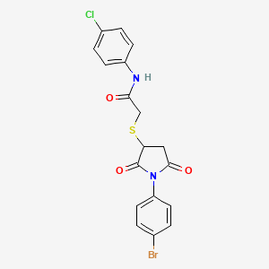 molecular formula C18H14BrClN2O3S B3820270 2-{[1-(4-bromophenyl)-2,5-dioxo-3-pyrrolidinyl]thio}-N-(4-chlorophenyl)acetamide 