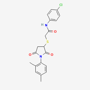 molecular formula C20H19ClN2O3S B3820276 N-(4-chlorophenyl)-2-{[1-(2,4-dimethylphenyl)-2,5-dioxo-3-pyrrolidinyl]thio}acetamide 