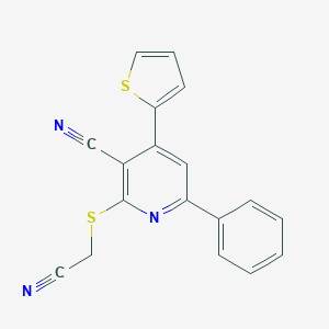 molecular formula C18H11N3S2 B382030 2-[(Cyanomethyl)sulfanyl]-6-phenyl-4-(2-thienyl)nicotinonitrile 