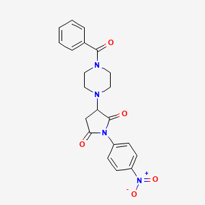 molecular formula C21H20N4O5 B3820302 3-(4-benzoyl-1-piperazinyl)-1-(4-nitrophenyl)-2,5-pyrrolidinedione 