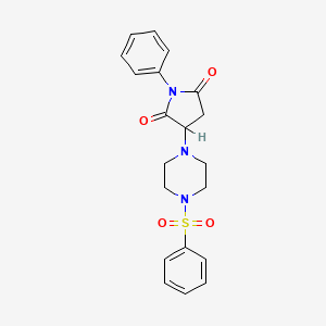molecular formula C20H21N3O4S B3820304 1-phenyl-3-[4-(phenylsulfonyl)-1-piperazinyl]-2,5-pyrrolidinedione 
