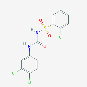 molecular formula C13H9Cl3N2O3S B3820354 2-chloro-N-{[(3,4-dichlorophenyl)amino]carbonyl}benzenesulfonamide 