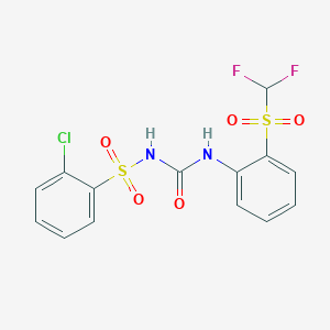 molecular formula C14H11ClF2N2O5S2 B3820369 2-chloro-N-[({2-[(difluoromethyl)sulfonyl]phenyl}amino)carbonyl]benzenesulfonamide 