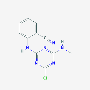 molecular formula C11H9ClN6 B3820424 2-[[4-Chloro-6-(methylamino)-1,3,5-triazin-2-yl]amino]benzonitrile 