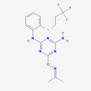 molecular formula C15H17F3N6OS B3820479 acetone O-[4-amino-6-({2-[(3,3,3-trifluoropropyl)thio]phenyl}amino)-1,3,5-triazin-2-yl]oxime 