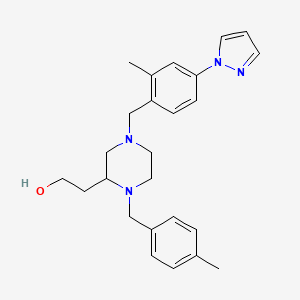 molecular formula C25H32N4O B3820800 2-{1-(4-methylbenzyl)-4-[2-methyl-4-(1H-pyrazol-1-yl)benzyl]-2-piperazinyl}ethanol 