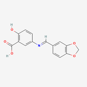 molecular formula C15H11NO5 B3821022 5-[(1,3-benzodioxol-5-ylmethylene)amino]-2-hydroxybenzoic acid 