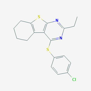 molecular formula C18H17ClN2S2 B382103 4-(4-Chlorophenyl)sulfanyl-2-ethyl-5,6,7,8-tetrahydro-[1]benzothiolo[2,3-d]pyrimidine CAS No. 378197-01-4