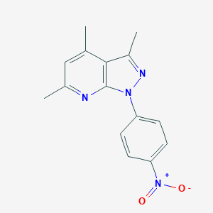 molecular formula C15H14N4O2 B382130 Pyrazolo[3,4-b]pyridine, 3,4,6-trimethyl-1-(4-nitrophenyl)- 