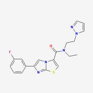 molecular formula C19H18FN5OS B3821303 N-ethyl-6-(3-fluorophenyl)-N-[2-(1H-pyrazol-1-yl)ethyl]imidazo[2,1-b][1,3]thiazole-3-carboxamide 