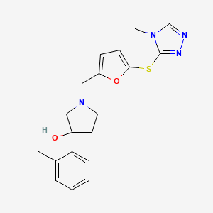 molecular formula C19H22N4O2S B3821690 3-(2-methylphenyl)-1-({5-[(4-methyl-4H-1,2,4-triazol-3-yl)thio]-2-furyl}methyl)pyrrolidin-3-ol 