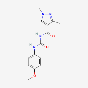 molecular formula C14H16N4O3 B3821853 N-{[(4-methoxyphenyl)amino]carbonyl}-1,3-dimethyl-1H-pyrazole-4-carboxamide 