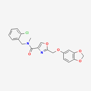 molecular formula C20H17ClN2O5 B3821877 2-[(1,3-benzodioxol-5-yloxy)methyl]-N-(2-chlorobenzyl)-N-methyl-1,3-oxazole-4-carboxamide 