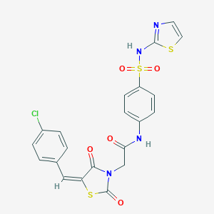 molecular formula C21H15ClN4O5S3 B382189 2-[(5E)-5-[(4-chlorophenyl)methylidene]-2,4-dioxo-1,3-thiazolidin-3-yl]-N-[4-(1,3-thiazol-2-ylsulfamoyl)phenyl]acetamide CAS No. 307527-04-4