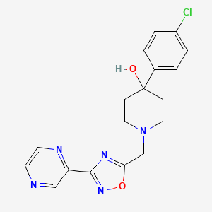molecular formula C18H18ClN5O2 B3821993 4-(4-chlorophenyl)-1-{[3-(2-pyrazinyl)-1,2,4-oxadiazol-5-yl]methyl}-4-piperidinol 