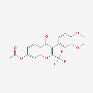 molecular formula C20H13F3O6 B382210 [3-(2,3-Dihydro-1,4-benzodioxin-6-yl)-4-oxo-2-(trifluoromethyl)chromen-7-yl] acetate 