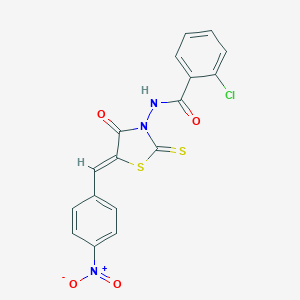 molecular formula C17H10ClN3O4S2 B382235 2-chloro-N-(5-{4-nitrobenzylidene}-4-oxo-2-thioxo-1,3-thiazolidin-3-yl)benzamide 