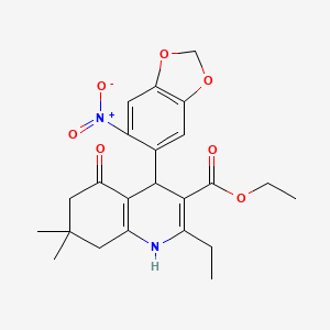 ethyl 2-ethyl-7,7-dimethyl-4-(6-nitro-1,3-benzodioxol-5-yl)-5-oxo-1,4,5,6,7,8-hexahydro-3-quinolinecarboxylate