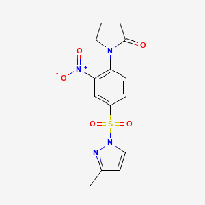 molecular formula C14H14N4O5S B3822514 1-{4-[(3-methyl-1H-pyrazol-1-yl)sulfonyl]-2-nitrophenyl}-2-pyrrolidinone 