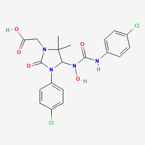 molecular formula C20H20Cl2N4O5 B3822676 {3-(4-chlorophenyl)-4-[{[(4-chlorophenyl)amino]carbonyl}(hydroxy)amino]-5,5-dimethyl-2-oxo-1-imidazolidinyl}acetic acid 