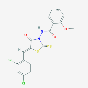 molecular formula C18H12Cl2N2O3S2 B382269 N-[5-(2,4-dichlorobenzylidene)-4-oxo-2-thioxo-1,3-thiazolidin-3-yl]-2-methoxybenzamide 